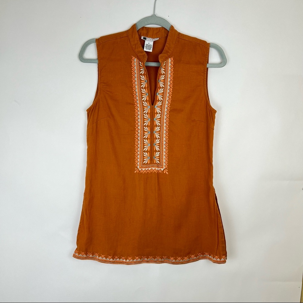 CAROLE LITTLE tunic sleeveless blouse orange with embroidered chest 6